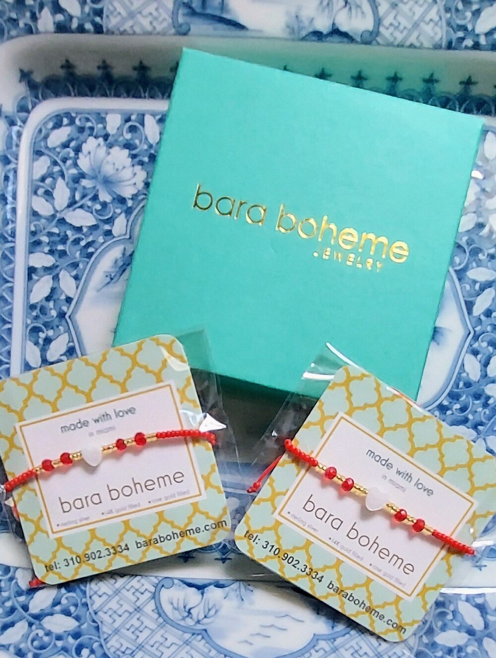 Bara Boheme Red Beaded Bracelet with Heart Charm